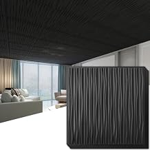 Art3dwallpanels Ceiling Tiles 24 x 24 for Interior Wall Decor, 12 Pack Drop Ceiling Tile 3D Wall Panel Fire Rated Waterproof Premium PVC, No Sag and Breakage Wall Panels Cover 48.Sq.Ft. Black