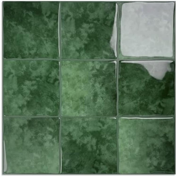 10 Sheet Thicker Peel and Stick Backsplash Tile, 12x12 3D Self Adhesive Square Mosaic Subway Checkered Vinyl Backsplash Stick on Wall Tiles for Bathroom, Kitchen, Living Room 10, Green