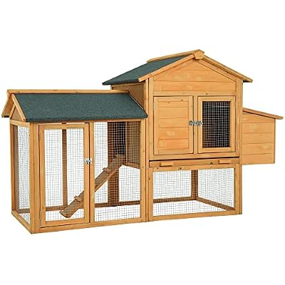 BestPet 66 Inch Wood Chicken Coop Chicken House Indoor Outdoor Chicken Cage 2-4 Chickens Waterproof with Egg Box Wire Fence Hen House Pet Hutch Garden Backyard Cage