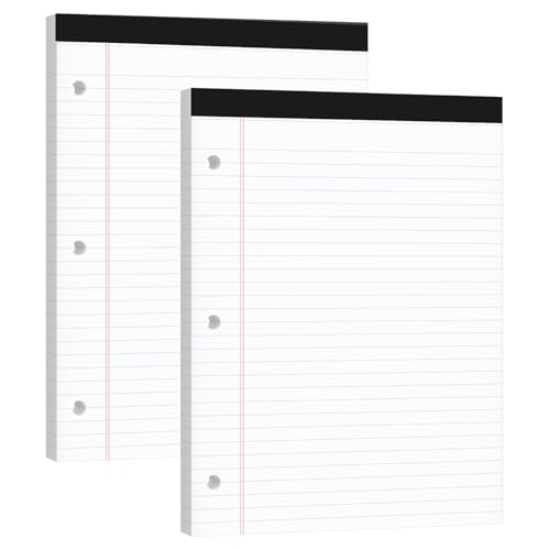 Legal Pads 8.5x11, 50 SheetsPack, 2-Pack,3-Hole Punch & Perforated Writing Pads, Wide Ruled White Lined Paper, Notebook 8.5x11.75, Notepads 8.5x11 for Business, School and Office Supplies