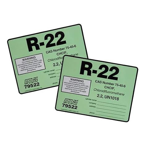 (2) Pack, R-22 / R22 / HCFC-22 Refrigerant Labels # 79522 Color Coded Refrigerant ID Labels