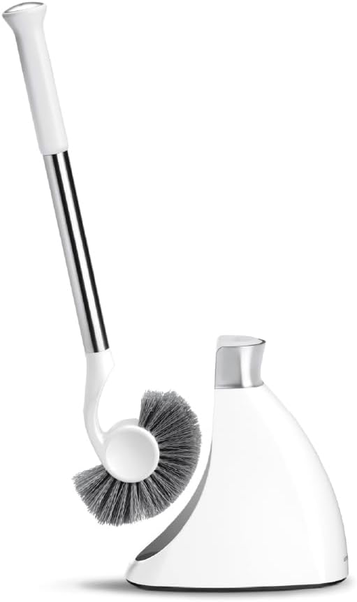 simplehuman BT1083 Toilet Brush with Holder, Stiff Outer Bristles, Drip-Free Design, Easy to Store, Removable Brush Head, Stainless Steel Rod, White Plastic