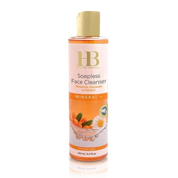 HB Dead Sea Minerals Soapless Face Cleanser with Sea Buckthorn, Chamomile & Vitamin E, Gentle Daily Facial Cleanser, Removes Dirt, Makeup & Excess Oil, Suitable for All Skin Types, 250 ml / 8.4 fl oz