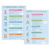 2 Pieces Writing Process Posters, Races Writing Strategy Poster for Classroom Decor, Writers Writing Guide for Primary Middle High School Must Haves English Teacher Writing Posters Sets (Blue)
