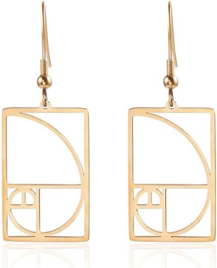 18K Gold Plated Mathematics Science Drop Earrings Geometic Fibonacci Sequence Dangle Earrings Teacher Gift