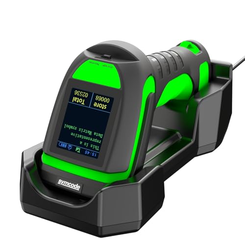 Symcode 2D Screen Barcode Scanner Wireless with Charging Stand,2 in 1 Wireless 433Mhz and Bluetooth 2600mAh 1D 2D Bar Code Scanner with Charging Stand for Store, POS, CPU, iPhone, Android