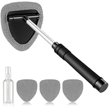 JUSTTOP Windshield Cleaner Tool, Car Interior&Exterior Window Cleaning Tool with Extendable Handle & 4 Reusable Microfiber Pads, Auto Glass Wiper Brush Kit for Cars (Grey)