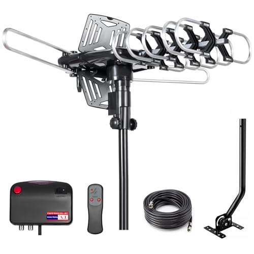 2026 TV Antenna Outdoor Antenna for Smart and Older TVs 2 Outputs,200Miles Long Range with UHFVHF, 360 Motorized Rotation,Mounting Pole, and 25FT RG6 Cable Supports 4K, 1080P