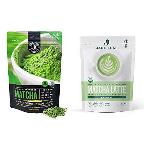 Jade Leaf Matcha  Latte Mix Bundle - Organic Matcha Green Tea Powder Culinary Pouch 100g and Cafe Style Sweetened Matcha Latte Mix 150g