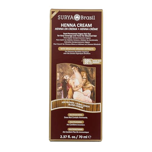 Surya Brasil - Henna Cream, Semi Permanent Gray Coverage with Deep Conditioning, Ash Blonde Hair Color Treatment, 2.37 oz  70 ml