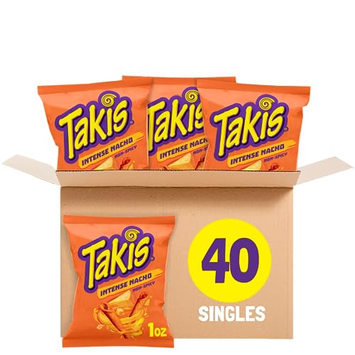 Takis Intense Nacho 40 pc  1 oz Multipack - Cheddar Cheese Flavored Non-Spicy Rolled Tortilla Chips - Individual Bags, Perfect for Tailgates, Parties, Lunchboxes or Lunches