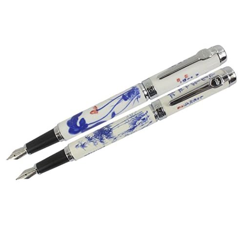 XIAOYU 2PCS Jinhao 950 Blue and White Porcelain Fountain Pen Medium Nib 18KGP - Bamboo & Lotus