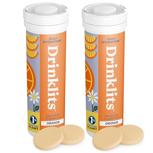 Drinklits Orange Daily Hydration Tablets 2 Tube Bundle | Essential Electrolytes 0g Sugar Replenishing Hydration Drink | 20 Servings - 10 Tablets Per Tube