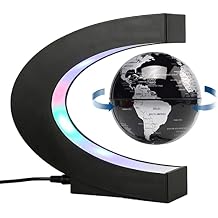 Magnetic Levitation Floating Rotating World Globe with LED Light - C Shape Anti Gravity Levitating Globe for Desk Office Decor, STEM Educational Map, Unique Tech Gift for Men Kids Boss, 3.5 Inches