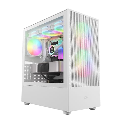 Gamdias White E-ATX Mid Tower Gaming Computer PC Case wTempered Glass, USB Type-C, Built-in 2x140mm & 1x120mm PWM ARGB Fans, Up to RadiatorsAIO 360mm, 390mm GPUVGA RTX 40 Series, 180mm CPU Cooler
