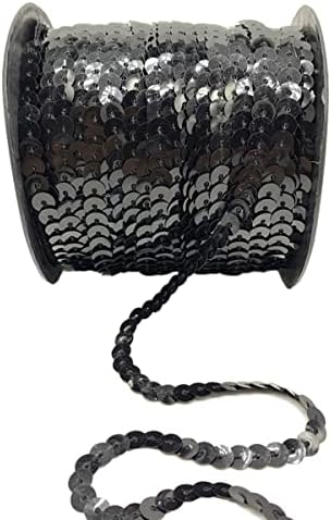 Zhiheng 100 Yards 6mm Round Flat Sequin Trim Spangle Paillette Sequins Roll Sequin String Ribbon Roll for Crafts Fringe Sewing Embellishments Costume Accessories (Black)