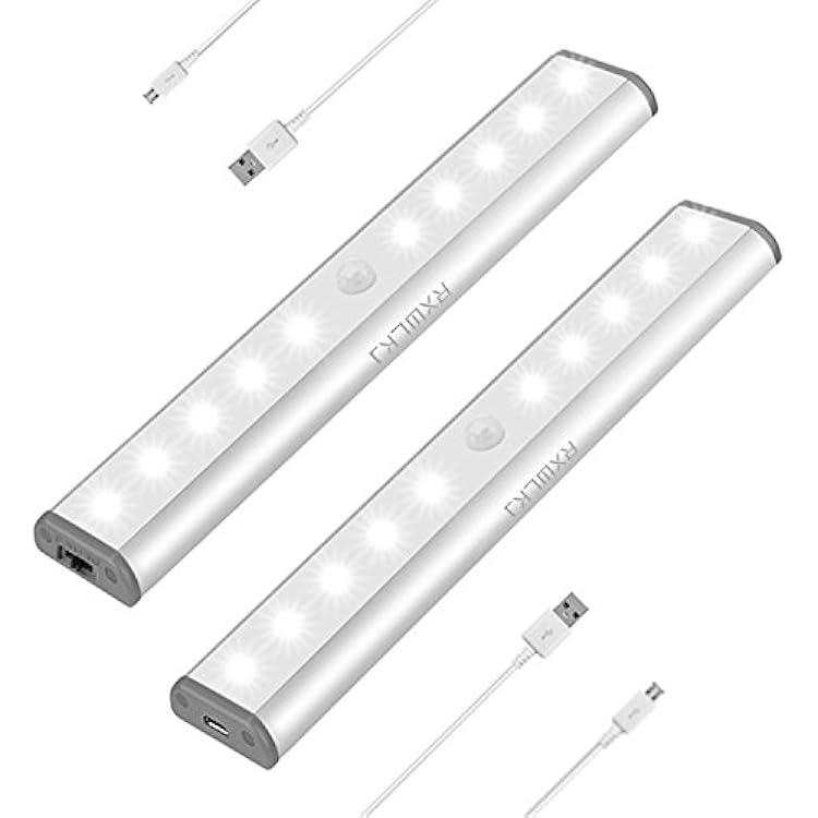 Stick-on Anywhere Portable Little Light Wireless LED Under Cabinet Lights 10-LED Motion Sensor Activated Night Light Build in Rechargeable Battery Magnetic Tap Lights for Closet, Cabinet
