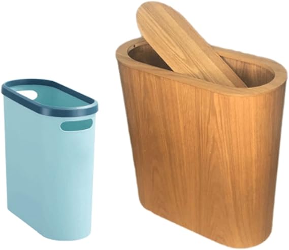 Trash Can Trash Can with Swing-Close Lid,Rectangular Narrow Wood Garbage Can,Small Garbage Bin for Bathrooms,Office,Kitchens,Craft Rooms Wastebasket (Color : White Walnut)