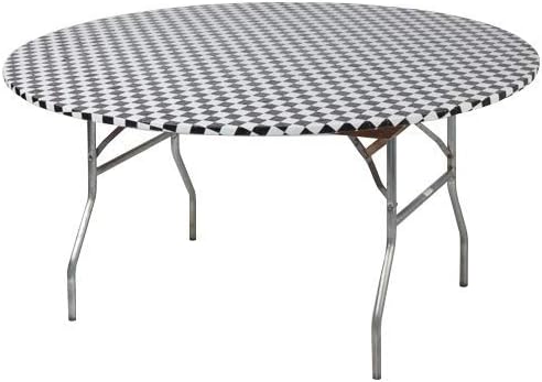 Kwik-Covers 48" Round Fitted Plastic Table Covers, Bundle of 5 (Black & White Check)