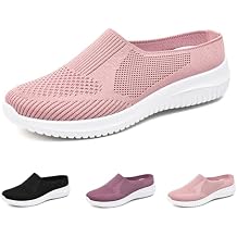 YTINGNICE Women's Breathable Knit Mesh Mules Women's Air Cushion Slip-On Walking Shoes Slip-On Mesh Half Slippers Walking Slippers (Pink,US-9.5)
