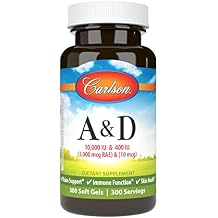 Carlson - A & D, 10000 IU (3000 mcg RAE) Vitamin A, 400 IU (10 mcg) Vitamin D3, Vision Support, Skin Health, 300 Soft Gels
