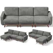 Vesgantti L-Shaped Modern Sofa, Modular Sectional Cloud Couch with Ottoman, Comfy Corduroy Deep Seat Sofa for Living Room, Bedroom and Apartment, Dark Gray