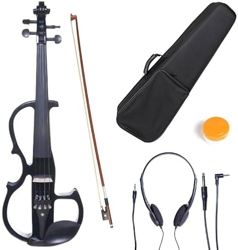 Cecilio L1/2CEVN-L2BK Left-Handed Solid Wood Black Metallic Electric Violin with Ebony Fittings in Style 2