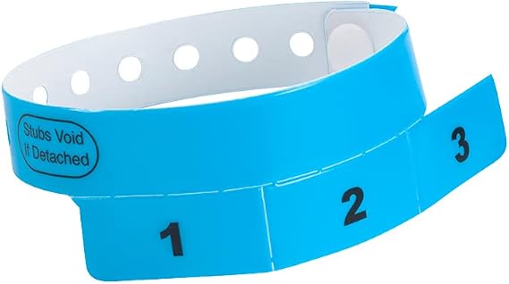 500 WristCo Neon Blue 3 Tab Vinyl Cash Tag Wristbands for Events