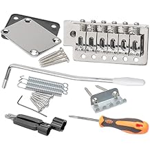 Chrome Color 6 String Electric Guitar Double Locking Tremolo Bridge Bar Kit with Neck Plate Reinforce Board for Fender ST Guitar Replacement