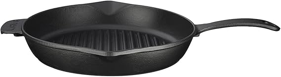 Lava Casting Round Grill Pan with Metal Handle, 28cm, Black