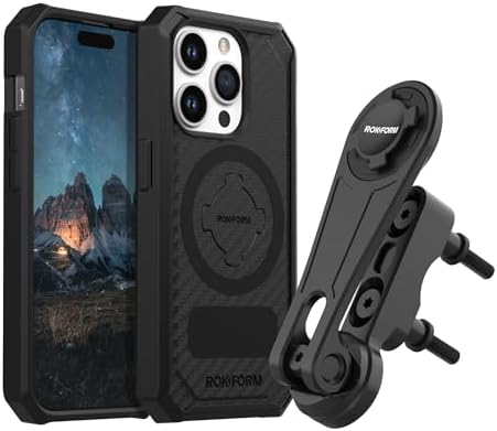 Rokform - iPhone 15 Pro Rugged Case + Motorcycle Perch Phone Mount (Black)