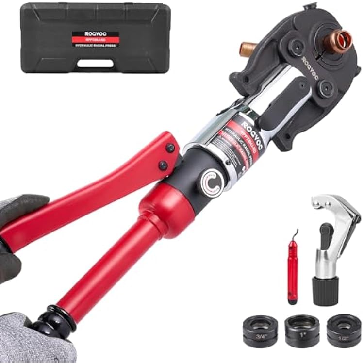 Hydraulic ProPress Tool, Copper Pipe Crimping Tool with 12, 34, 1 Inch Jaws, Compact Hydraulic Press Tool for Copper Tube Fittings, Ideal for Tight Spaces and Most Copper Press Systems