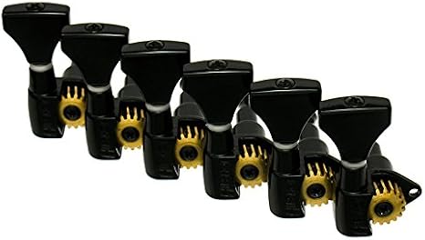 Hipshot BLACK 6-In-Line Non-Staggered Open-Gear Guitar Machines Tuners w/UMP Kit