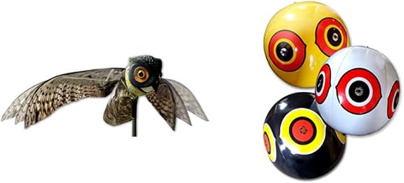 Bird-X Prowler Owl Decoy with Moving Wings 3D Bird Scare Eye Balloons (3 Count)