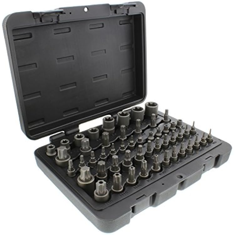 ABN Star Torx Bit Socket 52-Piece Set SAE 14, 38, 12in 4-Point Square Drive T6T70, E4E24, TP8TP60, TT8TT60