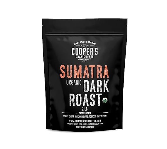 Organic Dark Roast Sumatra, Whole Bean Coffee, Single Origin Grade 1 Premium Coffee - 2lb Bag