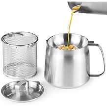 Bacon Grease Container with Strainer, 304 Stainless Steel Grease Container for Kitchen with Dust-proof Lid & Basket, Dishwasher Safe Cooking Oil Container, 50oz/1.5L