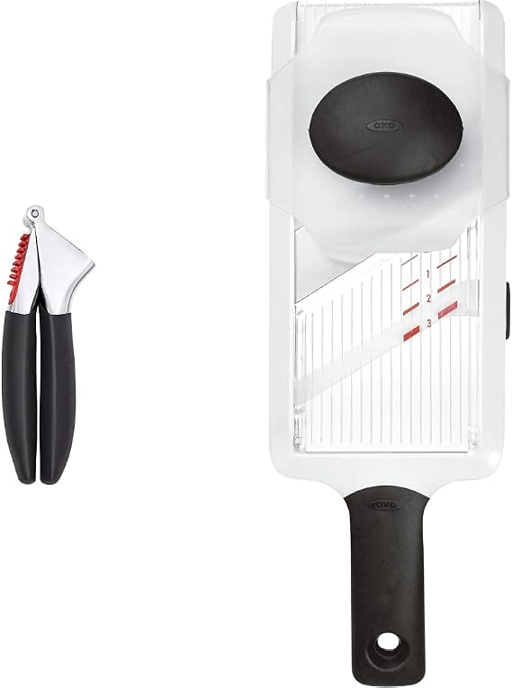 OXO Good Grips Hand-Held Mandoline Slicer & Good Grips Soft-Handled Garlic Press, Black, One Size