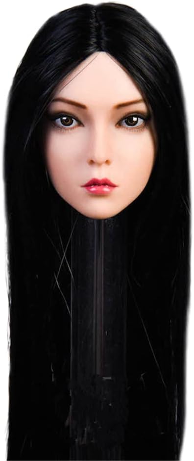 1/6 Scale Female Head Sculpt, Asian Girl Black Straight Hair Head Carving for 12inch Seamless Action Figure Body Doll Collection (E)