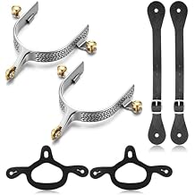 2 Pack Spurs for Cowboy Boots Men with 2 Pcs Leather Belt and Tie Down Straps, Stainless Steel Western English Horse Spurs with Rotatable Gear, Equestrian Riding Accessories