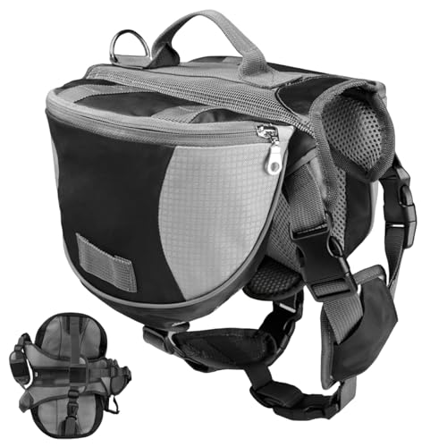 Backpack for Dogs Portable Adjustable Pet Saddle Bag with Handle for Easy Travel, Outdoor Adventure with Storage Function, Dog Pack for Hiking, Camping, and Urban Trips, Oxford Fabric Black, Daily C