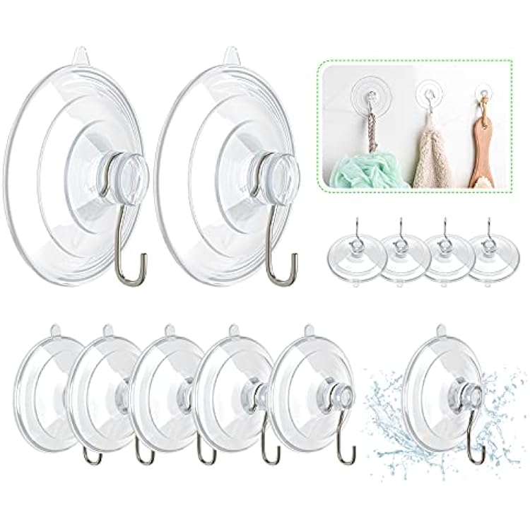 HangerSpace Suction Cup Hooks, 12 Packs Combo Set Clear PVC Suction Cups with Metal Hooks Removable Suction Cups for Kitchen Bathroom Shower Wall Window Glass Door 2 Large, 6 Medium, 4 Small,Variety