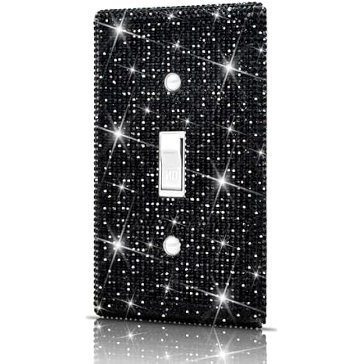 Wall Plates Light Switch Cover Decorative Outlet Covers, Shiny Silver Rhinestones Bling Wall Plate Cover Wall Plate Single Gang Toggle for Kitchen Bedroom Living Room Home Decor