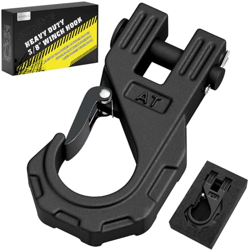 AUTOBOTS 38 Winch Hook Heavy Duty, Max 20 Ton 45,000 Lbs, Forged Steel ATV Winch Hook with Safety Latch, Tow Hook for Synthetic Rope Winch Cable ATV UTV Black