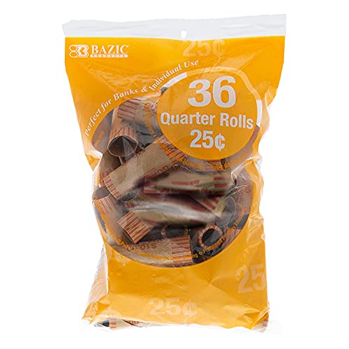 BAZIC Coin Wrappers Rolls - Quarter, Made in USA, Durable Preformed Wrappers Roll Paper Coins Tubes 36Pack, 1-Pack