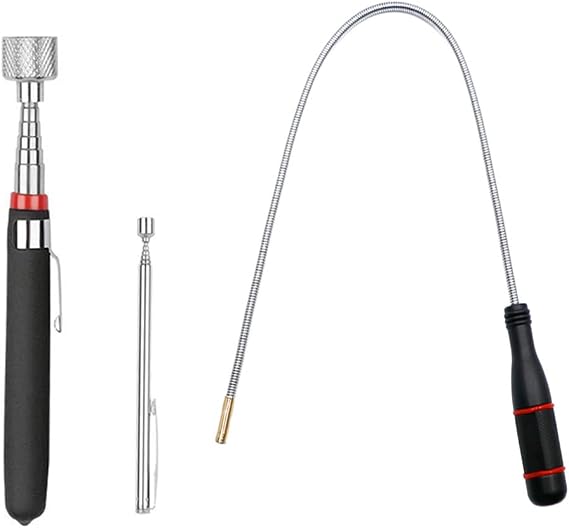 3 Pack Telescoping Magnet Pick-up Tool Set - Retrieving Telescoping Magnet Pickup Tools,Extendable Magnetic Pick Up Tools,Bendable Spring Magnet Stick