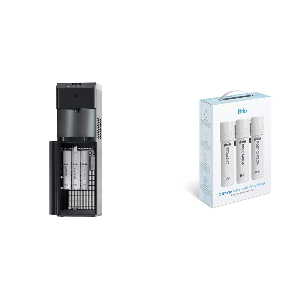 CLPOU720UVF3BLK Brio Moderna UV Self Cleaning Bottleless Water Cooler Dispenser with Filtration –Adjustable Temperature – Digital Clock – LED Nightlight