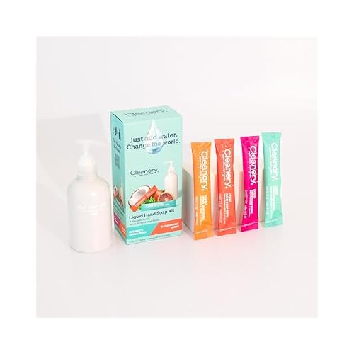 Liquid Hand Soap Refill Starter Kit with Reusable Bottle  4 refills; Makes 10oz Each