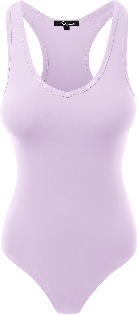 Women's Racerback Tank Top Bodysuits Sleeveless Sexy V-Neck Cotton Jumpsuits