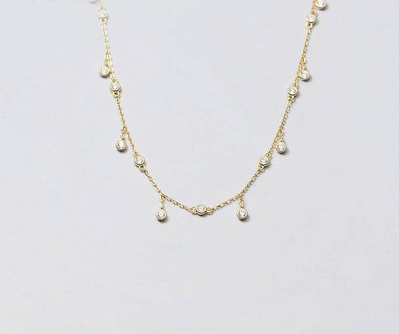 Pendant Necklace Chain,S925 Silver Necklace,Ladies Round Tassel Necklace with Diamond Clavicle Chain Silver,925 Silver,Golden,
